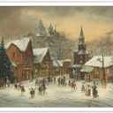 2 x Huabsad Vintage Christmas Canvas Wall Art 18th Century Winter Village Landscape Famous Oil Painting Art Work Prints Farmhouse Aesthetic Pictures Wall Decor 12x16in Unframed