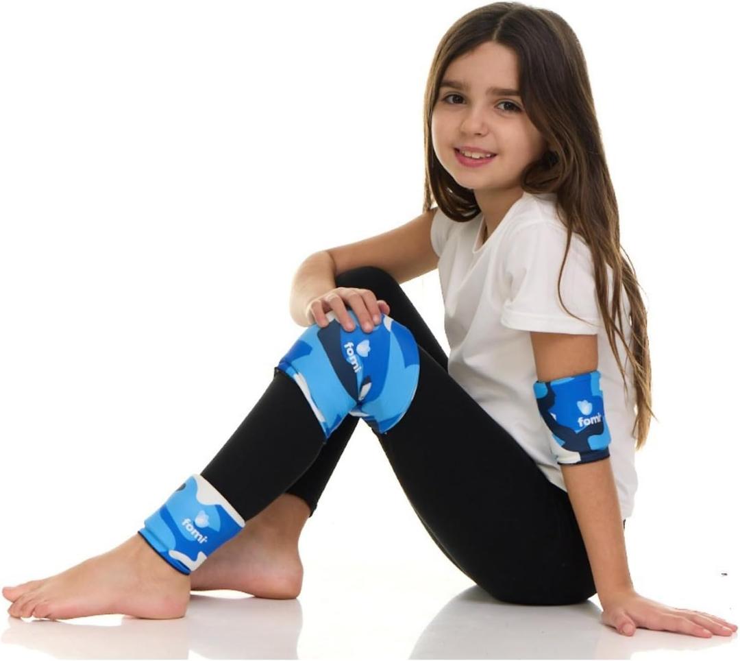 FOMI Premium Kids Hot Cold Solid Gel Boo Boos Ice Packs | 3 Pack | Childrens Fun Flexible Compression Sleeves | 360 Degree Cooling Child Wraps for Knee, Wrist, Elbow, Shin, Ankle, Foot Pain Relief