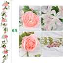 2 Pack Artificial Peony Garland Flowers, 12ft Floral Greenery Garland Rose Flower Vine with Pink Peony and Green Leaves for Wedding Dining Table Home Party Decor (2, Pink)