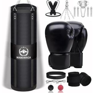 4FT Canvas Punching Bag for Adults, Hanging Boxing Heavy Bag with 12oz Gloves for Kickboxing Muay Thai Max Load-Bearing 180 Lbs(Unfilled)