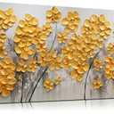 SKYRISE Abstract Gold Yellow Floral/Flower Wall Art Decor for Living Room, Modern Canvas Art Decorative-Picture Print Artwork for Bedroom Office, Size 40x20 Inches