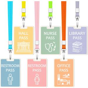 Sabary 6 Sets Hall Pass Lanyards and School Passes Set Unbreakable Wooden Bathroom Passes for Classrooms Hall, Restroom, Library, Office and Nurse School Teacher Supplies Gift(Light Color)