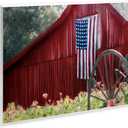Red Barn American Flag, 13 x 19 Inch Mounted Print on Wall Plaque | Stupell Industries · By Kim Allen · Ready to hang · Rustic country charm for any room · Made in USA