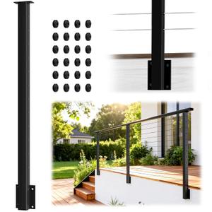 Side Mount Cable Railing Post for 42" Railing System (Post Body 48"), Level Drilled Space-Saving Fascia Mount Deck Rail Post, Black Stainless Steel T304 Handrail Post for Indoor Outdoor