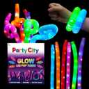 Party City 12pk LED Light Up Pop Tubes 25- 3 Mode Stretchy Tubes LED Light Up Toys Bulk Glow Sticks Party Favors for Kids Necklaces Bracelets Neon Glow in the Dark Supplies Fidget Sensory Tube Pack