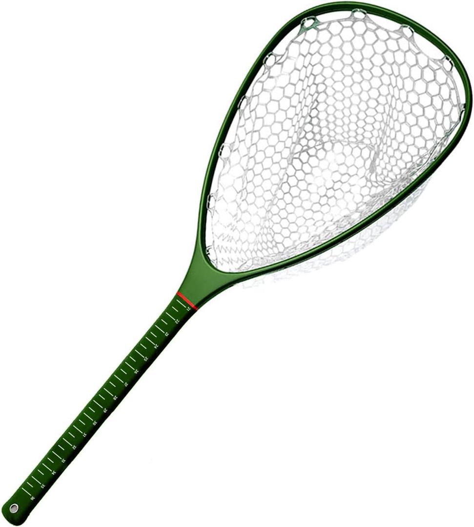 Aventik Fly Floating Fishing Net Carbon Fiber Landing Trout Net Light Weight Clear Rubber Ghost Net Catch & Release (ONLY Long Handle Green Net)