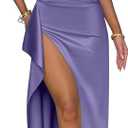 Memoriesea Women's Plus Size Satin Sexy One Shoulder High Split Cocktail Wedding Party Maxi Dress (Medium, Purple)