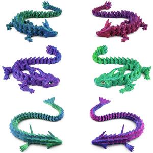 Pushmick 6-Pack 3D Printed Dragons, Horned/Crystal/Flood Dragon Fidget Toys, Mysterious Articulated Dragons Great Baskets or Desk/Room Decor. (6 Pcs Set1)