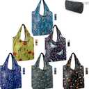 BeeGreen Aesthetic Tote Bags Flowering Shrub Gifts for Women Travel Floral Reusable Grocery Bags Shopping Bags Bulk 6 Pack 50LBS X-Large Foldable-Machine Washable (Blue Black Dark Green Yellow Purple)