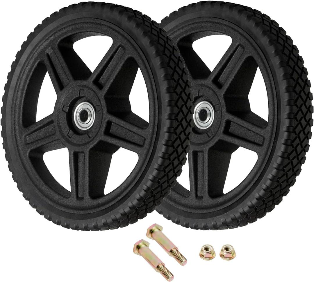 10 Inch Lawn Mower Wheels Wheel kits with Bolts & Nuts - Set of 2 Push Mower Plastic Wheels Fits Craftsman Mower Generator Garden Tiller Most Standard Lawn Mowers