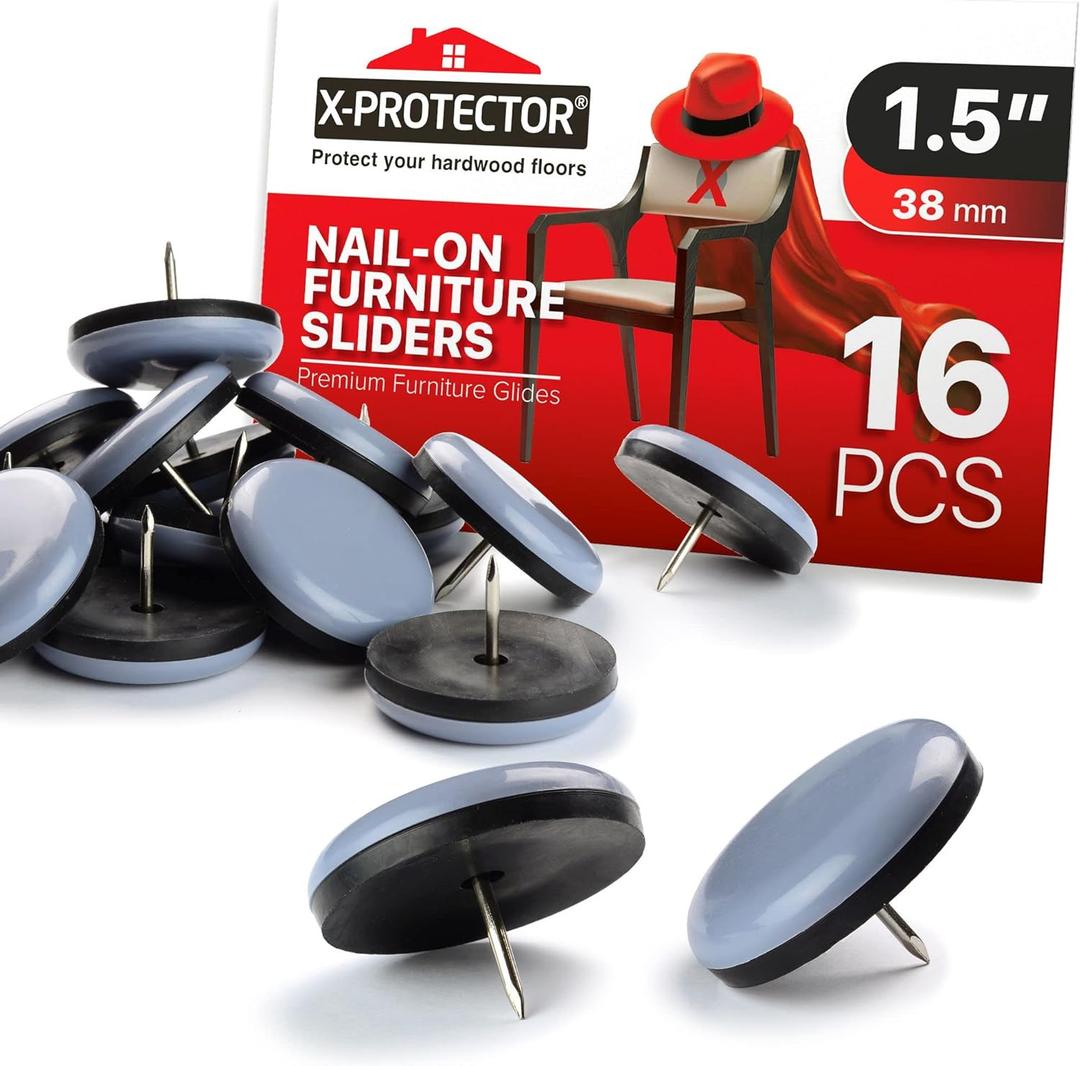 Chair Glides X-PROTECTOR 1.5" Furniture Glides 16 pcs Best Nail on Furniture Sliders Premium Chair Leg Floor Protectors Slide Effortlessly with Chair Leg Pads That Protects Your Floor