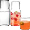 YOUEON 4 Pcs 17 Oz Bedside Water Carafe and Glass Set, Water Carafe with Glass Cup for Nightstand, Glass Mouthwash Bottle, Clear Juice Pitcher, Carafes with Cup for Kitchen, Bedroom or Bathroom