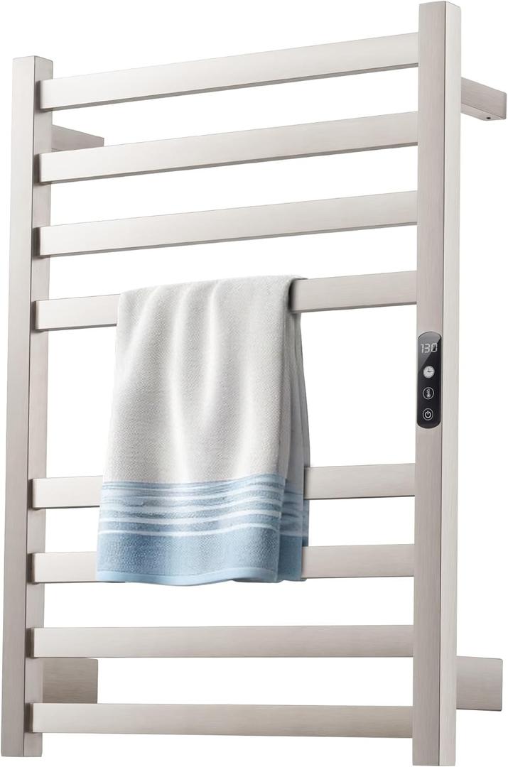 Towel Warmer Brushed Heated Towel Rack for Bathroom Wall Mounted Electric Towel Dryer Rack with Temperature Control and 24 Timer Plug-in/Hardwired