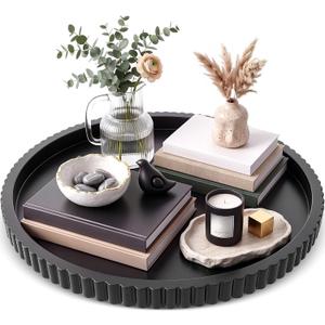 24 in Large Round Ottoman Tray, Decorative Serving Tray,Black