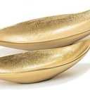 Red Co. Set of 2 Decorative Elongated Textured Metal Centerpiece Trays, Gold