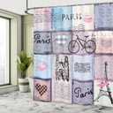 Ambesonne Paris Shower Curtain, Grunge Textured Retro Collage of France Famous Object Eiffel Tower Europe Theme, Cloth Fabric Bathroom Decor Set with Hooks, 69" W x 70" L, Multicolor Lilac