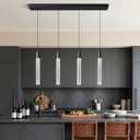 Kitchen Island Lighting Modern Light Fixture Black Pendant Light Dimmable LED Black Finish Mini Crystal Pendant Lights for Dining Room Living Room4-Light