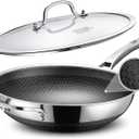 Wok, 13 Inch Hybrid Woks & Stir-fry Pans Nonstick, Non Toxic Stainless Steel Wok Pan with Lid, Dishwasher Induction Oven Broiler Safe, PFOA Free Cookware Non Stick