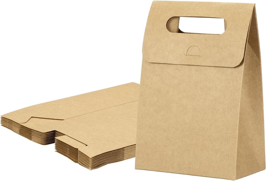 PATIKIL Kraft Paper Bags (3 x 5.3 x 7.5 Inch, Brown) (12Pcs) Stand Up Gift Bags with Handles, Suit for - Party Favor/Wedding/Bridal Shower/Festivals/Gift Packing