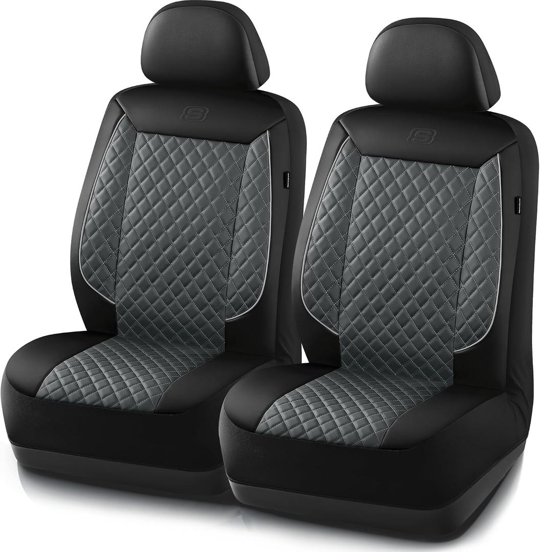 Skechers Car Seat Covers,Piping Luxury Faux Seat Covers,Waterproof Anti Slip Car Seat Protector Front Seats,Car Accessories Airbag Universal Fit for Most Cars,Vans,Trucks,SUV,Gray