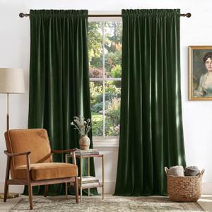 NICETOWN Olive Green Velvet Curtains 96 inch Long for Living Room, Thermal Insulated Energy Saving Super Soft Calming Luxury Blackout Window Treatments for Bedroom Elegant Decor, 52 Wide 2 Panels