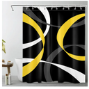 LB Abstract Geometric Shower Curtain for Bathroom,Yellow Grey and White Striped on Black Background Fabric Shower Curtain with Hooks,Modern Aesthetic Bathroom Curtains Shower Set