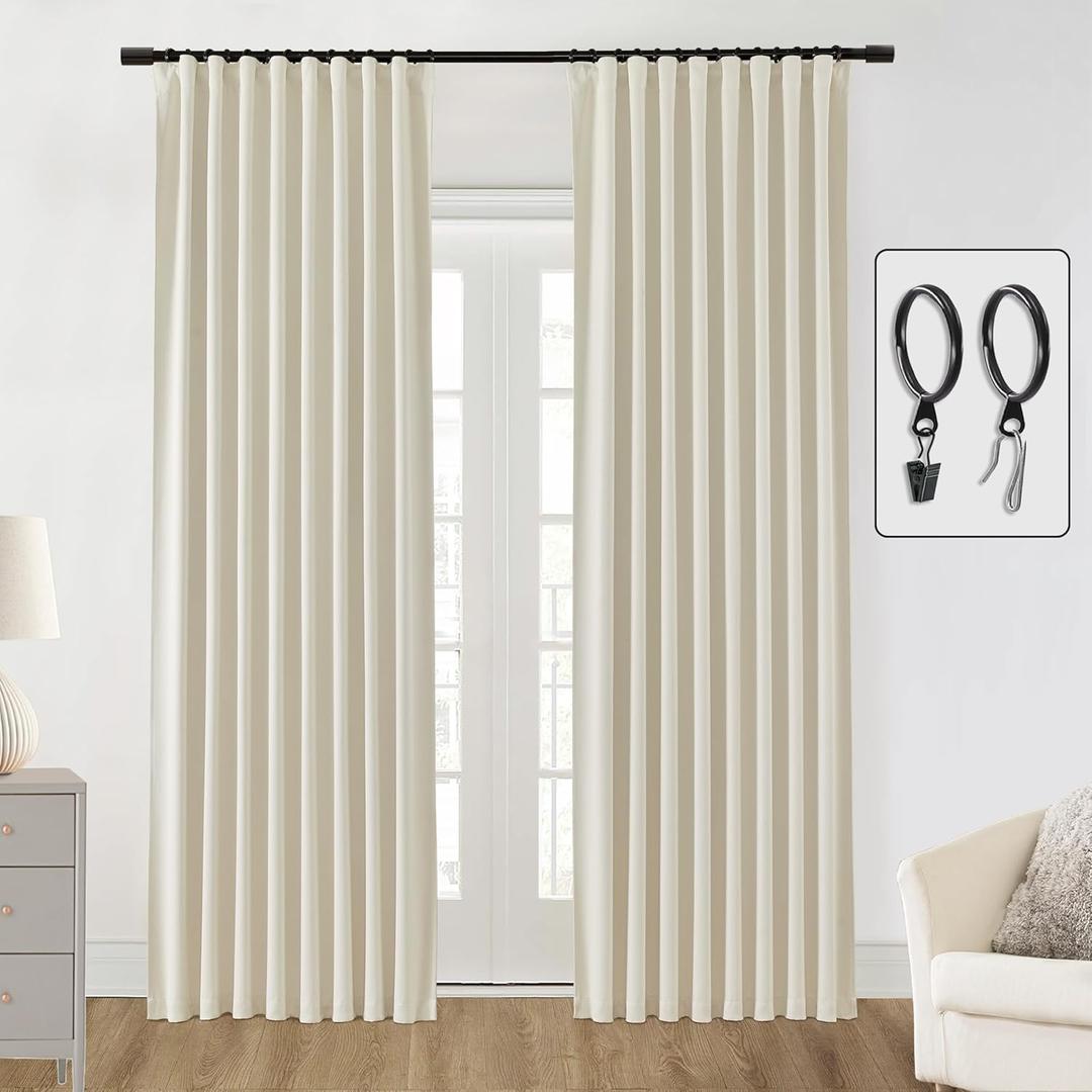 SHINELAND Beige Room Darkening Curtains 105 Inches Long for Living Room Bedroom,Cortinas para Cuarto Bloqueador De Luz,Thermal Insulated Back Tab Pleat Blackout Curtains for Sunroom Patio Door Indoor (52"W x 105"L (Pack of 2))