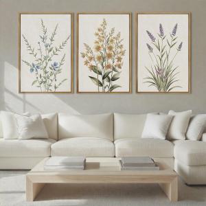 Anyzal Framed Minimalist Botanical Wall Art Large Neutral Floral Art Prints Modern Beige Wildflower Wall Decor for Living Room Bedroom Dining Room Office 16x24x3 (24L" x 16W")