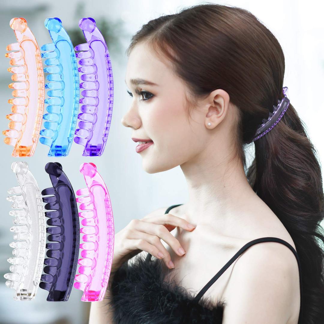 RC ROCHE ORNAMENT 6 Pcs Womens Premium Hair Plastic Banana Classic Clincher Strong Hold Ponytail Maker Girls Ladies Beauty Accessory Clasp Clip, Medium Transparent Multicolor (1 Count (Pack of 6))