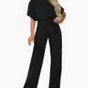 Happy Sailed Womens Loose Short Sleeve Belted Wide Leg Pant Romper Jumpsuit Business Casual One Piece Outfits, Size Small