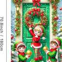 BlissYard Christmas Door Decorations 71x35 inch Elf Door Cover Banner Holiday Backdrop with Wreath Snow Trees and Ornaments for Front Porch Christmas Party Winter Entryway Photo Prop Decor