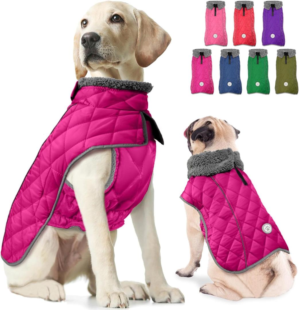 Fragralley Dog Winter Coat, Waterproof Windproof Reflective Fleece Jacket with Harness Hole, Warm Snow Vest for Small Medium Large Dogs, Ideal Gifts (DeepPink) X-Large