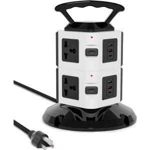 Power Strip Tower with 6 Outlets, 4 USB-A & 2 USB-C Ports, 1875W/15A Heavy Duty Charging Station for Multiple Devices, Plug Tower with 6ft Extension Cord, for Home, Office, Dorm