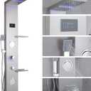 LED Shower Panels Tower System, LCD Temperature Display with Shelf, 304 Stainless Steel System with Rainfall Shower Head with Handheld Massage Body Jets Waterfall Bathtub, Brushed Nickel