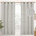 YoungsTex Light Grey Linen Semi Sheer Curtains 63 Inches Long for Bedroom 2 Panels - Textured Light Filtering Window Drapes with Bronze Grommet Privacy for Living Room, 2 Panels, 52 X 63 Inch