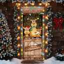 Christmas Door Cover Decoration Oxford Reindeer Stable Front Door Banner 79 x 35 in with Rope and Hooks Reindeer Elk Backdrop Xmas Hanging Cover Photography Background for Holiday Decor (Wood Color)