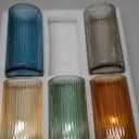 Physkoa Colored Ribbed Drinking Glasses Set of 5 - Vintage Highball Glasses Colorful, Embossed Ribbed Design Tumbler Glass for Cocktail, Juice, Mixed Drinks, Water, Holiday Party Supplies Gifts