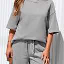 PRETTYGARDEN Women's 2 Piece Lounge Sets 2025 Summer Short Sleeve Tunic Tops Drawstring Shorts Matching Outfits Tracksuits (Grey,Small) (S)