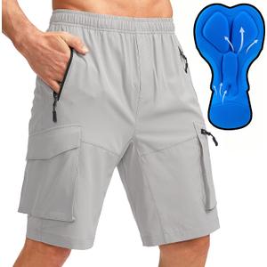 Bikewa Men's Mountain Bike Shorts 3D Padded Loose-fit Biking Riding Cycling Bicycle Biker Shorts Zipper Pockets (X-Large, Light Grey)