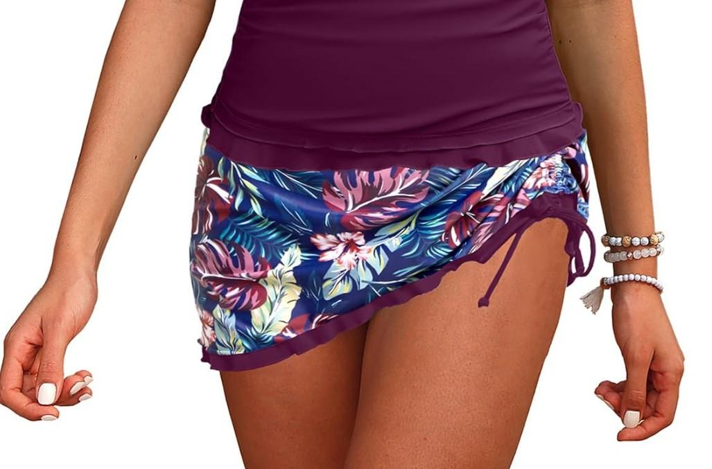 Daci Women Tankini Swimsuits Tummy Control Skirted Bathing Suits Swimwear (M)