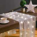 10 ft 64 x 120 Inch White Tulle Table Skirt with LED Lights White Pearl Chiffon Table Runner Tulle Wedding Sweetheart Decor Pearl Arch Decorations Outside Wedding Ceremony