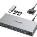 Unitek KVM Switch 2 Monitors 2 Computers DisplayPort, Dual Monitor DisplayPort KVM Switch 4K 60Hz with 4 USB 3.0 Ports for Keyboard Mouse Hard Drives Printer, Home Office Gaming, Aluminum Grey