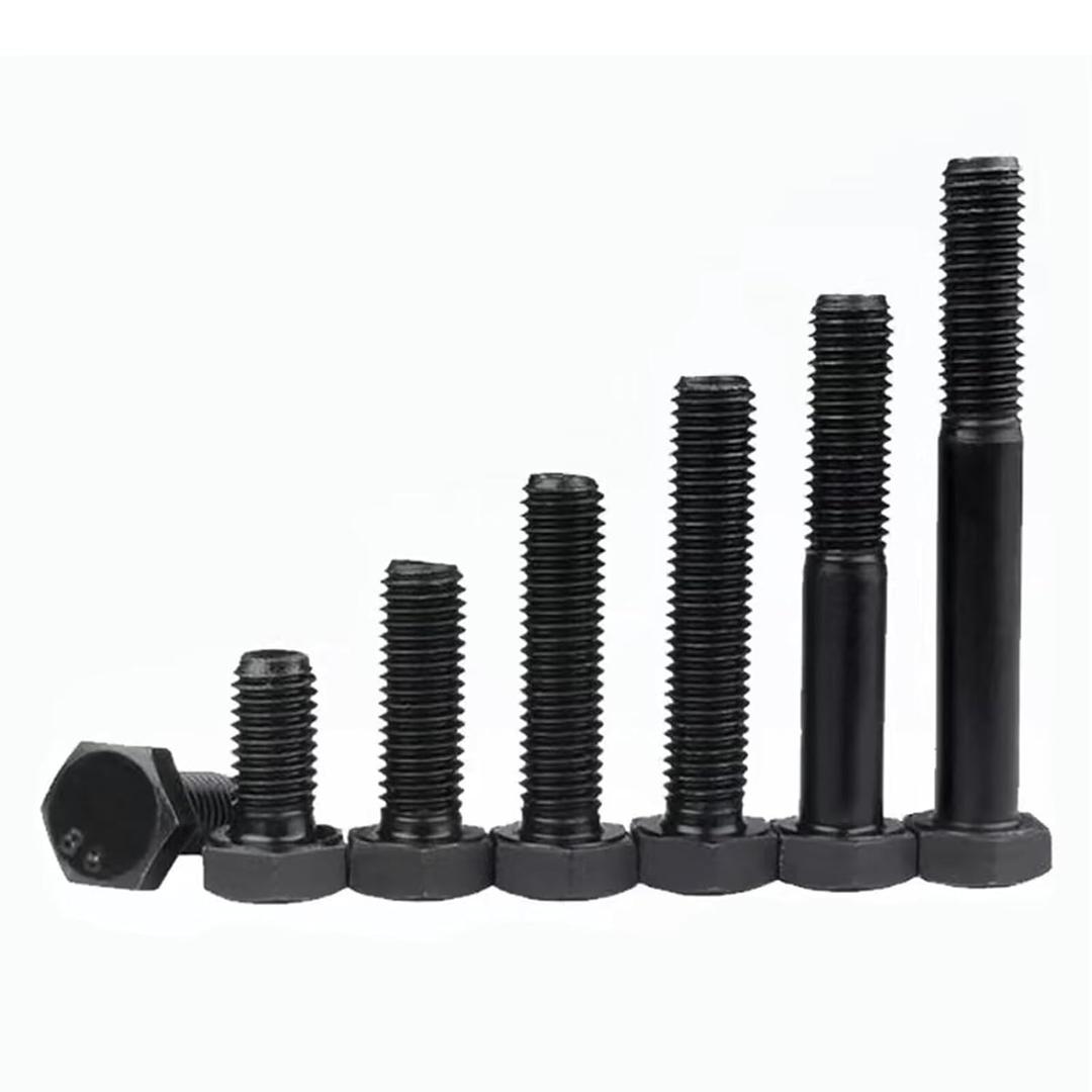 M12-1.75 x 130mm Hex Head Screw Bolt, Carbon Steel Grade 8.8, Black Oxide Finish,Metric Thread, Hexagon Head Bolts for Hardware Furniture Machinery,UNFull Thread（Thread L：38mm）4 PCS