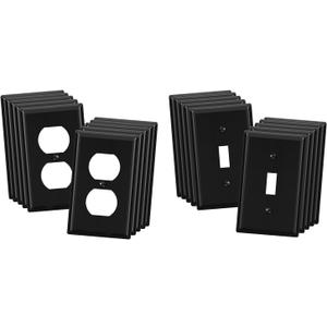 ELEGRP Duplex Receptacle Outlet Covers & Toggle Light Switch Wall Plate, 1-Gang Standard Size Wall Plates, Outlet Switch Faceplates Covers, UL Listed, Screws Included (10 Pack, Glossy Black)