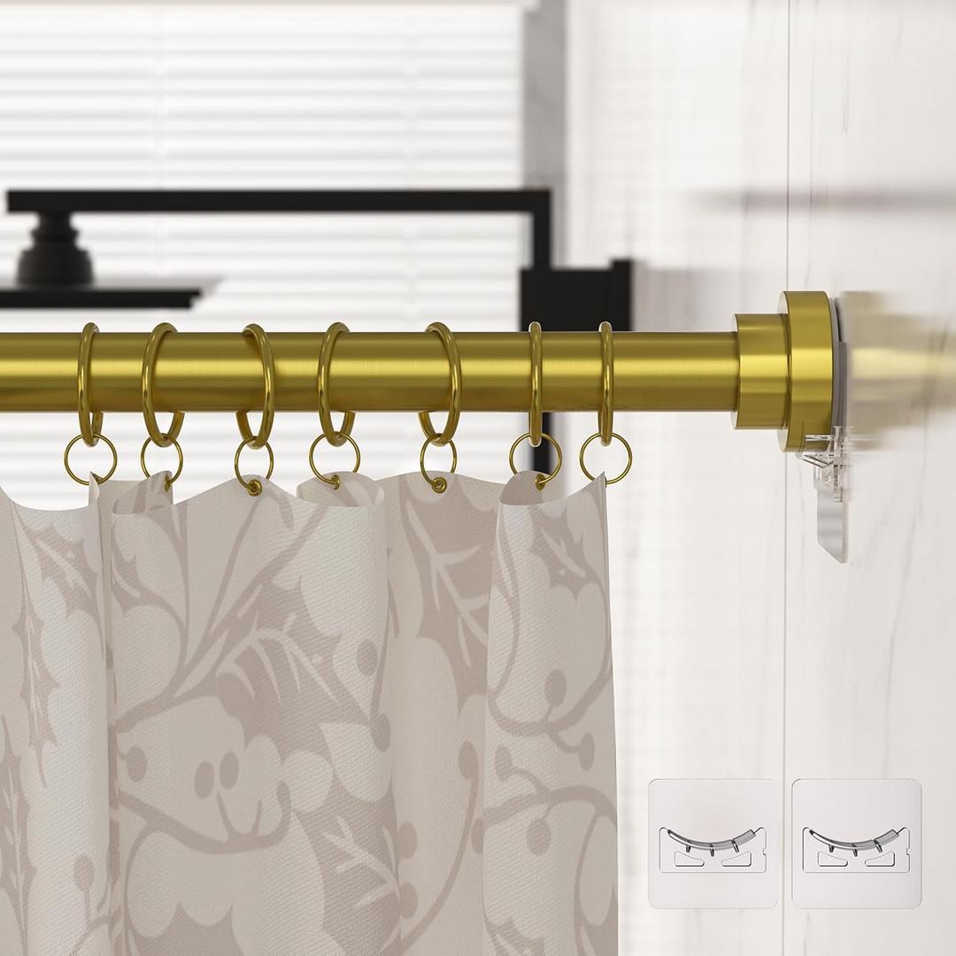 Samstar Gold Shower Curtain Rod,32-83 Inches(2.6-6.9ft),Adjustable Spring Tension Rod No Drilling,with 2 Free Anti-Slip Holder,for Bathroom Window Living Room,Gold