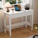 woodtalks Fluted White Desk with 2 Drawers - 39 Inch Small Computer Desk with Storage, Compact Writing Desk for Small Spaces, Modern White Bedroom Desk