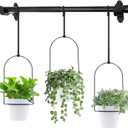 DOUBFIVSY Hanging Planters for Indoor Plants Plant Hanger, Adjustable Hanging Window Planter Hanging Wall Planter for Garden, 23in Plant Shelves Metal Holder Rod with Pots (Black)