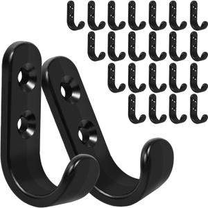 24PCS Zinc Coat Hooks, Metal Single Prong Wall Hooks with 48 Screws, No Rust Black Wall Hooks for Hanging Towel, Coat, Scarf, Bag, Hat, Cup, Key