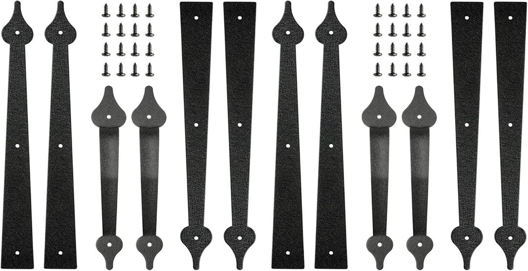 skysen Steel Garage Door Decorative Hinges Handles Accents Hardware kit Screw Mount, Black (tckls-2 Pack)