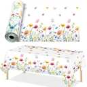 Spring Floral Tablecloth Roll 100 Ft x 51 Inch Spring Table Cover Roll Plastic Wild Flower Party Table Cloth Decoration Disposable Plastic Tablecloth for Springtime Birthday Party Wedding Tea Supplies